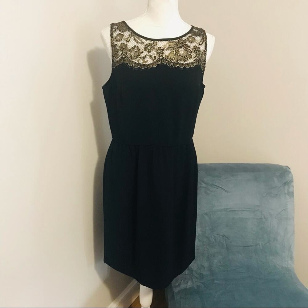 Loft Gold Lace Yoke Dress